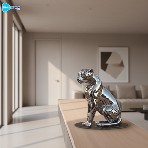 घर की सजावट के लिए आधुनिक दर्पण पॉलिश स्टेनलेस स्टील चीता पशु मूर्तिकला (कस्टम) - Product Image 5