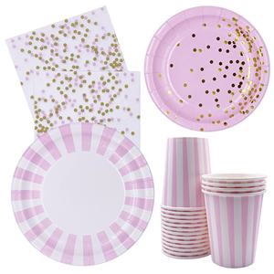Blue <strong>Pink</strong> <strong>Gold</strong> Dot Stripe <strong>Birthday</strong> Party Supplies Decoration Paper Plates Straws Baby Shower Dessert Cups <strong>Disposable</strong> <strong>Tableware</strong> - Product Image 2