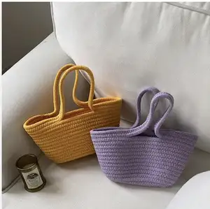 New Stylish Multicolor Cotton Rope Woven Crochet Summer Beach Tote Handbag Portable Leisure Knitting Wedding Gift Bag