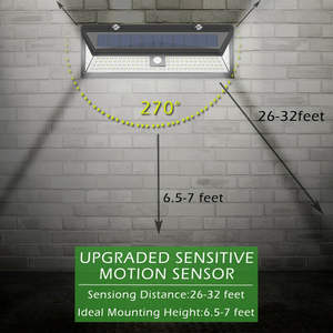 Lampes solaires d'extérieur 118 LED, applique murale solaire LED étanche avec détecteur de mouvement, 3 modes, super lumineuse pour jardin, porte d'entrée, garage, allée - Product Image 4