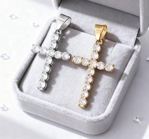 Pendentif hip-hop pour <span class=keywords><strong>homme</strong></span> en acier inoxydable avec croix, accessoire polyvalent en zircon sur une <span class=keywords><strong>chaîne</strong></span> à maillons - Product Image 3