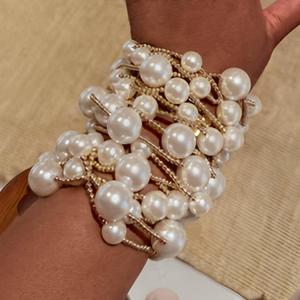 Kaimei 2026 joyería de moda 1 pieza mujeres grandes pulsera de perlas gruesas mujeres Triangular Chubby bolas de oro mujeres brazaletes de perlas con cuentas - Product Image 3