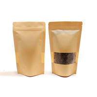 Sachets Kraft Doypack refermables avec fenêtre, réutilisables, pour emballage alimentaire en papier Kraft, sacs d'emballage thermoscellables