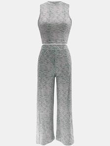 Viviblook Z812ST04 Traje de verano para mujer, informal, sin mangas, estampado, top corto, pantalones sueltos, talla grande, traje de dos piezas - Product Image 6