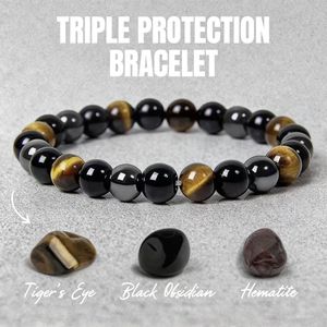 สร้อยข้อมือหินธรรมชาติทรงกลม 8 มม. ลายไทเกอร์อาย ออบซิเดียน เฮมาไทต์  แบบสามชั้นป้องกัน  ของขวัญสุดฮิต ขายส่ง - Product Image 6