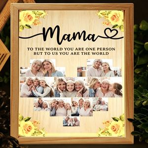 Cadre photo LED en bois personnalisé en forme de cœur, décoration de table pour l'anniversaire de la mère - Product Image 1