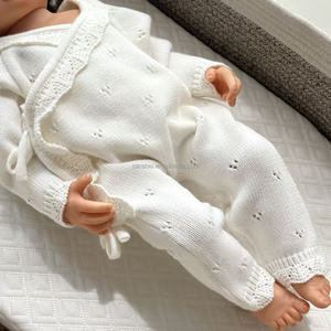 Low MOQ Custom Long Legs Wrap Style Lace Hem Romper <strong>Newborn</strong> Spring Sweaters <strong>Outfit</strong> Baby Girl Precious Soft Cotton Bodysuit - Product Image 4