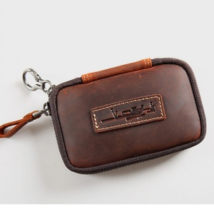 New Arrival Vintage Genuine Crazy Horse Leather Card Holder <b>Pouch</b> Short Zipper Coin Purse with Keychain Open Closure Type - Product Image 1