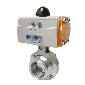 Sanitary single and double act stainless steel pneumatic actuator tri clamp butterfly valve