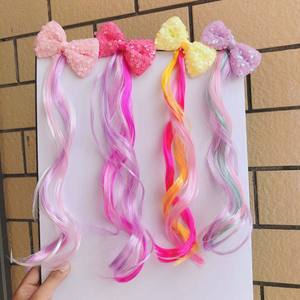 Pince à cheveux bouclée avec nœud papillon-Extensions <span class=keywords><strong>de</strong></span> cheveux bouclés colorés Pinces à cheveux avec nœud perruque pour enfants Queues <span class=keywords><strong>de</strong></span> <span class=keywords><strong>cheval</strong></span> Filles Pince à perruque épaisse - Product Image 3