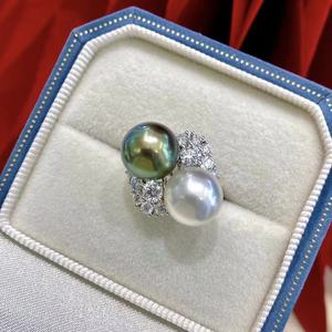 S925 Pure Silver Natural <b>Pearl</b> <b>Ring</b> New Design 9-8MM Round Almost Flawless Birthday Gift Pairing - Product Image 1