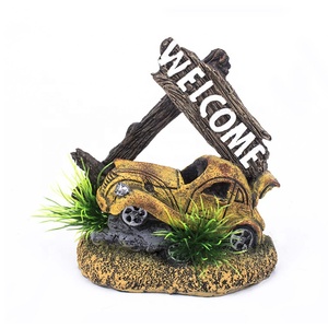 Resina azul mini pecera <span class=keywords><strong>acuario</strong></span> ornamento decoración con señal <span class=keywords><strong>de</strong></span> advertencia - Product Image 2