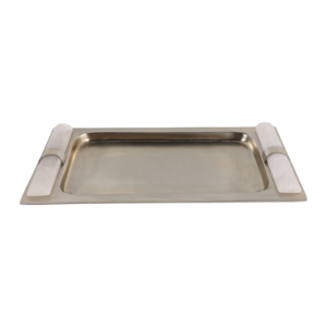 Vassoio decorativo in metallo con manici in pietra per decorare il tavolino da caffè, elegante complemento d'arredo per la casa, per gioielli o oggetti decorativi. - Product Image 1