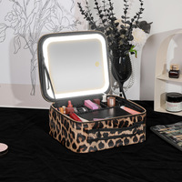 Sac de rangement de maquillage portable miroir lumineux grande capacité cloison détachable fermeture à glissière en matériau PU pour voyage