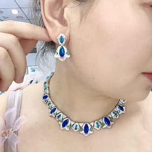 Brass Lily của thung lũng Vòng cổ bông tai Nhẫn Vòng Tay Cô Dâu phụ kiện đám cưới afghan đồ trang sức màu xanh bộ - Product Image 5