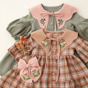 Nuovo Arrivo Autunno/Inverno: Abito in Cotone e Lino Stile Lolita a Quadri per Ragazze, con Raffinato Ricamo e Colletto <span class=keywords><strong>Peter</strong></span> Pan - Product Image 4