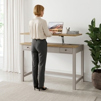 Escritorio de Computadora Estilo Rústico con Altura Ajustable, Mesa de Escritura con Tapa Elevadora y 2 Cajones, Estación de Trabajo para Oficina en Casa