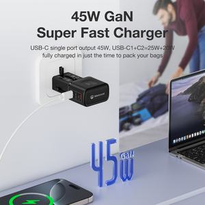 Adaptateur de voyage universel Wontravel tout-en-un avec prise EU US AU UK et chargeur GaN 45W - Product Image 3