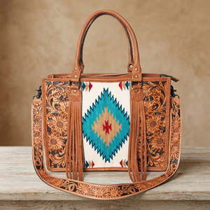 Handmade Durable Genuine Leather Winter Office Travel Laptop Tote <b>Bag</b> Aztec Panel <b>Black</b> White Bohemian Style Heavy-Duty Metal - Product Image 4