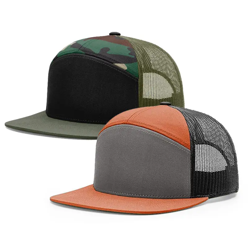 Großhandel Hochwertige Custom 7 Panels Plain Sport Snapback Caps Mesh Trucker Hüte Trucker Caps für Männer