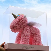 Kustomisasi Bunga Abadi Pe Unicorn Sayap Malaikat Hadiah Ulang Tahun Hari Valentine Dekorasi Beruang Mawar