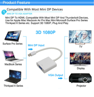 Convertisseur Mini DisplayPort vers VGA Mindpure 1080P 60Hz plaqué or ABS blanc pour MacBook Pro, Surface Laptop, projecteur