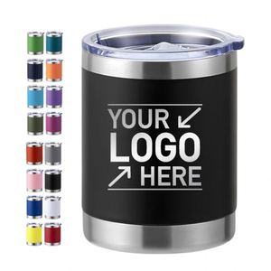 Custom 10oz Stainless Steel Travel <b>Coffee</b> Mug Double Wall Reusable Powder Coated Cup 10 oz Insulated Lowball Tumblers with Lid - Product Image 1