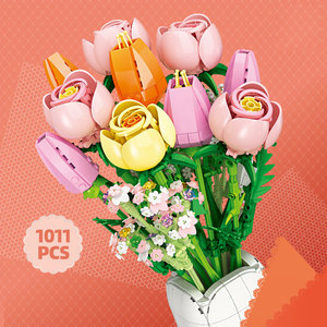Venta al por Mayor de Regalos de San Valentín de Plástico para Hacerlo Tú Mismo 2026, Ramo de Flores Botánicas, Rosas Rosadas, Flores Artificiales con Jarrón, Bloques de Construcción - Product Image 5