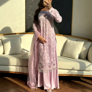 Ensemble Salwar Kameez rose perlé avec dupatta, tenue de soirée pour femme, coupe classique, tenue ethnique - Product Image 1