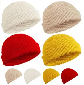 Berretto da berretto a costine lavorato a maglia di Design di moda 100% cappello invernale tinta unita con risvolto in acrilico cappello da donna invernale da corsa Slouchy all'aperto Unisex