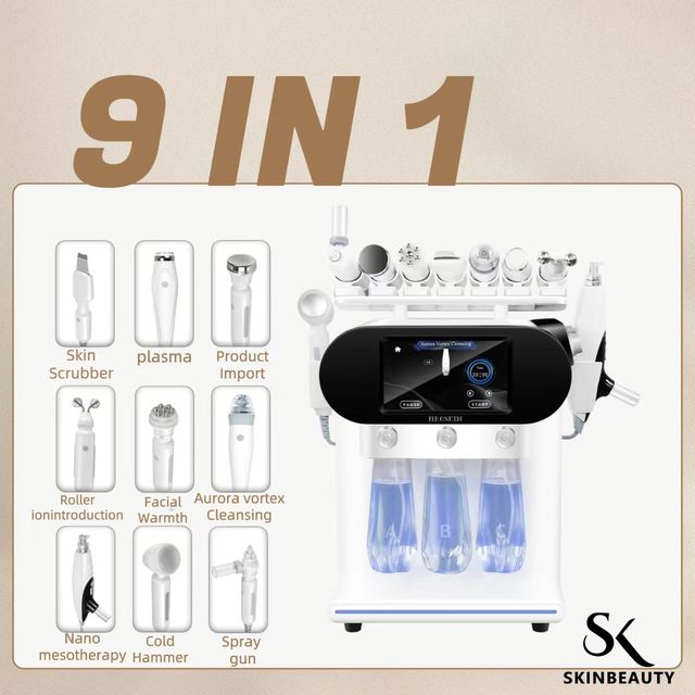 New Tech 9 in 1 Portable Hydra Beauty Facial Machine Multifunctional with Skin Care 360 Vortex Rotation Handle