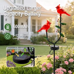 Lampes solaires Cardinal pour jardin, figurines d'oiseaux rouges, lampes solaires LED, piquets de jardin en fer, lumières décoratives parfaites pour la cour - Product Image 4