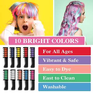 Craie de couleur de cheveux bricolage temporaire 10 couleurs peigne de couleur lavable résistant à la chaleur sans alcool pour les enfants et la fête - Product Image 6