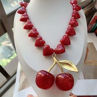 Overdreven grote kersen hanger feest sieraden handgemaakte kralen hart ketting hars fruit hanger ketting voor dagelijks gebruik
