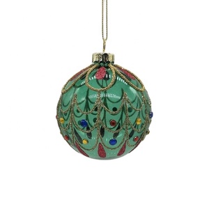 Boules de Noël <span class=keywords><strong>en</strong></span> <span class=keywords><strong>verre</strong></span> <span class=keywords><strong>soufflé</strong></span> à la main de haute qualité, personnalisées, vertes, 8 cm, 3 couleurs, suspendues, pour la décoration de la maison - Product Image 2