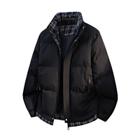 Manteau d'hiver matelassé à carreaux pour hommes, col montant, fermeture éclair et boutons-pression, poches latérales zippées, coupe ample, résistant au froid