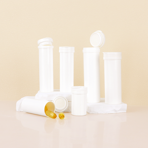 Bouteille en plastique blanche ronde avec bouchon à clapet scellé en PP pour comprimés effervescents, vitamines, capsules et tubes d'emballage – Vente en gros - Product Image 3