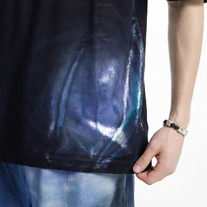 Vêtements pour hommes, t-shirt ample en coton mélangé à manches courtes avec imprimé pailleté coloré, tendance printemps-été, style streetwear - Product Image 6