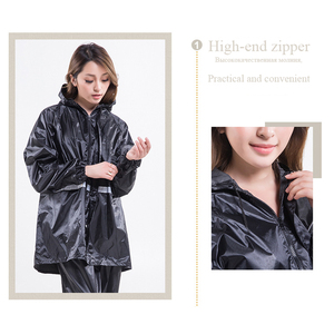 Ensemble imperméable pour femme en polyester avec fermeture éclair, capuche réfléchissante, idéal pour la moto, la randonnée, le camping et les excursions – Manteau et pantalon de pluie épaissis - Product Image 4