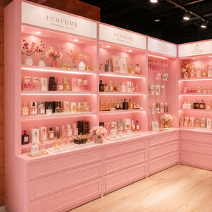 Vitrine de présentation de parfums de luxe rose haut de gamme, multi-niveaux, en <span class=keywords><strong>bois</strong></span> et en verre - Product Image 2