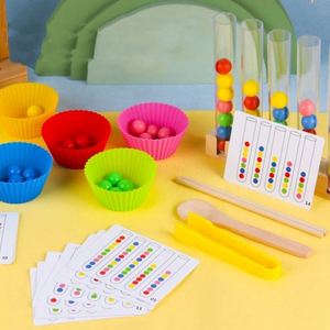 Actividades de Jardín de Infancia, Juguetes de Madera para Niños Preescolares, Cuentas de Madera, Tazones Arcoíris, Juguete Montessori de Madera, Juego de Contar y Combinar - Product Image 1