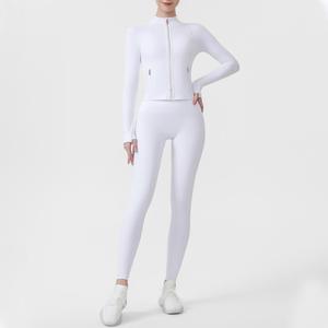 USA Warehouse Women Cropped Jacket Leggings Set High Waist Seamless Yoga Set Quick Dry Slim Fit Workout Set For Gym - Product Image 2
