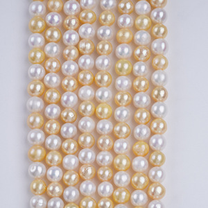 Collier et bracelet en perles semi-finies de 6-7 mm, en eau douce naturelle, de couleur bonbon, pour la fabrication de bijoux DIY, perles blanches et roses - Product Image 5