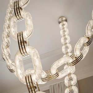 Lampadario Moderno di Lusso a Catena con Alabastro, Design Unico con Anelli Sollevabili, Lampadario Sospeso per Hall di Hotel, Soggiorno, Villa - Product Image 3