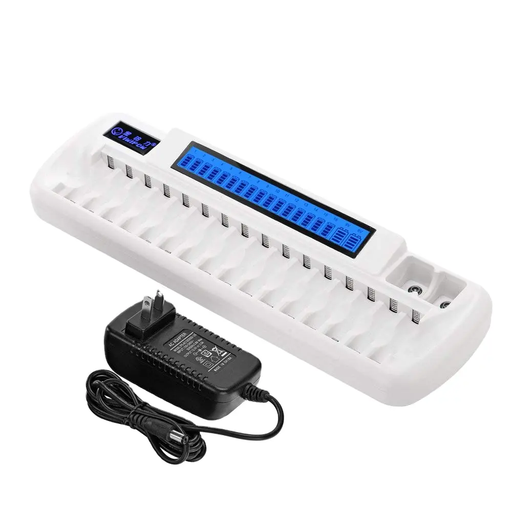 NIMH Battery Charger 16 slots Rechargeable AAA battery charger LCD Ni-Cd 9V battery charger