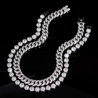 Collana a Catena Cubana Miami con Strass Dorati e Argentati, Gioielli Hip Hop in Lega di Zinco