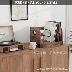 Caja de almacenamiento de discos de vinilo de madera, estante de escritorio de madera maciza para CD y revistas con asa de metal para uso en el hogar y la oficina - Product Image 4