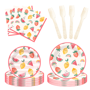 DAMAI Fruit Theme Party Decoration with Lemon Watermelon <b>Disposable</b> Party Paper Plate Cup Napkin Tableware Set for Kid Party - Product Image 3