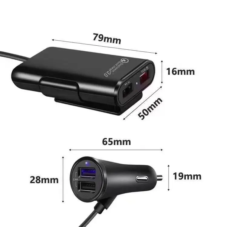 Cargador rápido de teléfono móvil QC3.0 para coche, Cargador USB rápido de 4 puertos, 8A, compatible con carga frontal y trasera