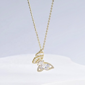 Collar con colgante de animal de plata de ley 925 al por mayor, de lujo, con circonitas, para mujer, chapado en oro de 18k, tipo gargantilla de mariposa - Product Image 2